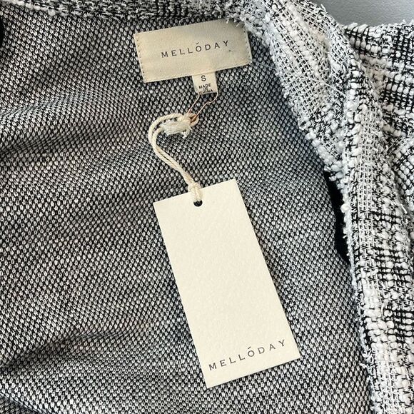 NWT SZ SMALL MelloDay soft knit tweed  oversized long blazer large plaid - Picture 5 of 7